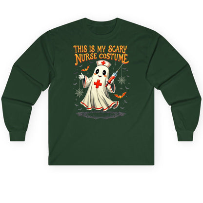 This Is My Scary Nurse Costume Halloween ghost nurse Long Sleeve Tee Forest Green product mockup