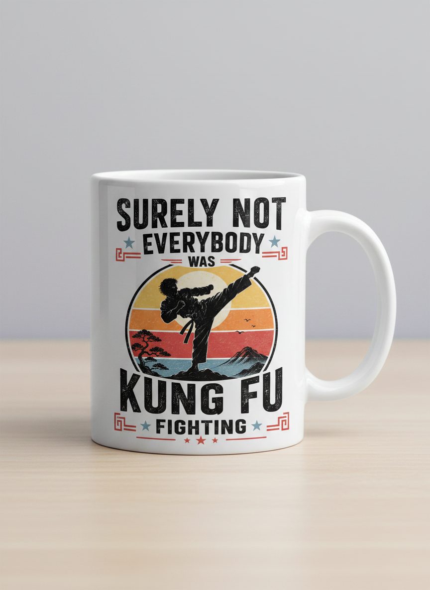 Surely Not Everybody Was Kung Fu Fighting Funny Martial Arts White Mug - product mockup - White
