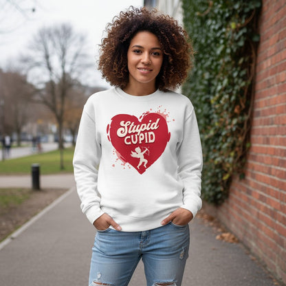 Stupid Cupid anti-Valentine's Day Sweatshirt White lifestyle mockup