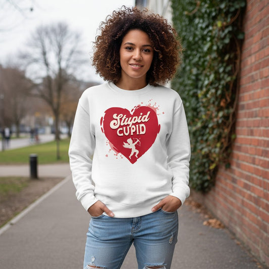 Stupid Cupid anti-Valentine's Day Sweatshirt White lifestyle mockup