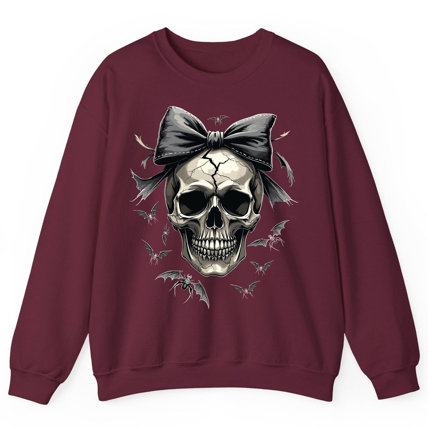 Gothic Skull with Bow gothic skull Sweatshirt Maroon product mockup