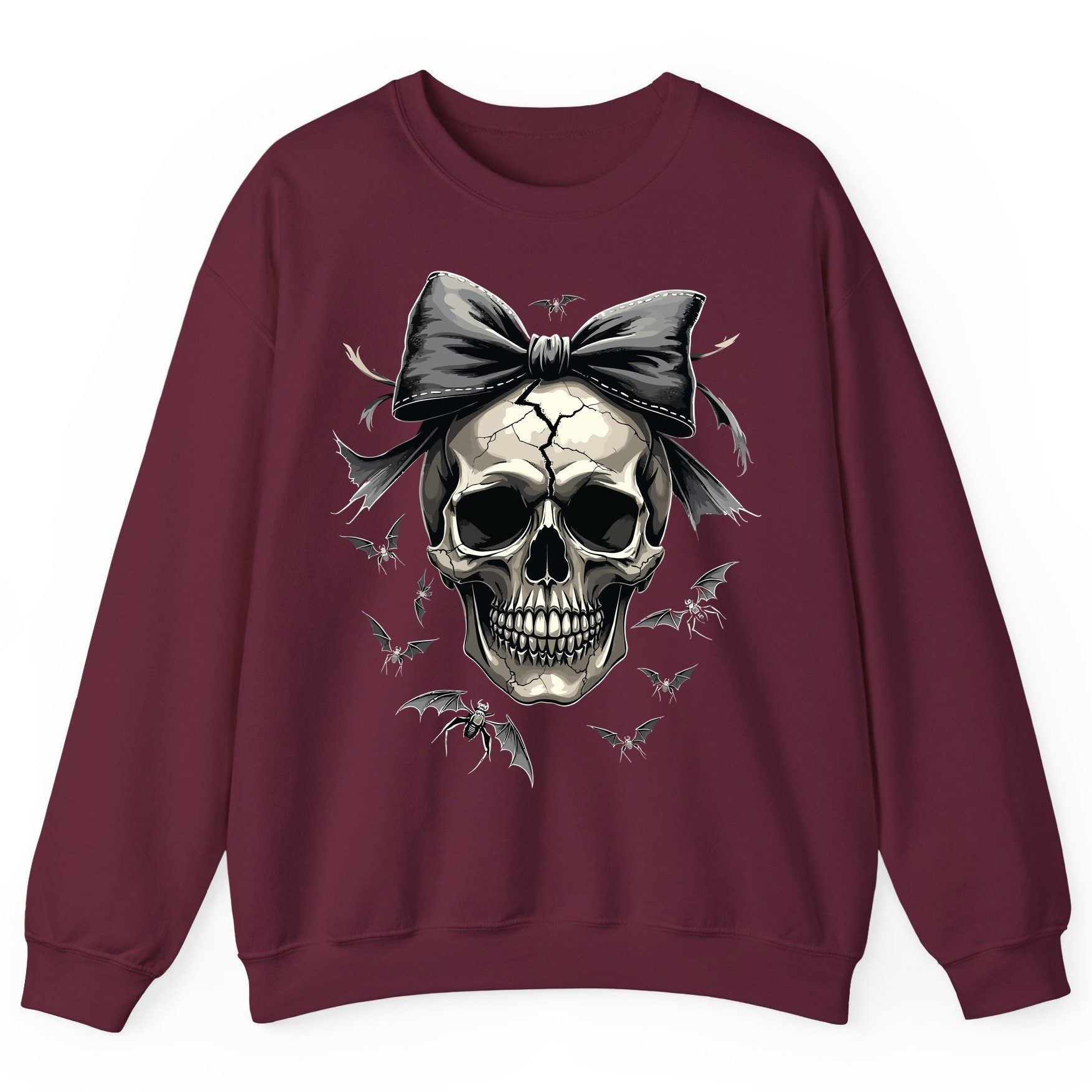 Gothic Skull with Bow gothic skull Sweatshirt Maroon product mockup