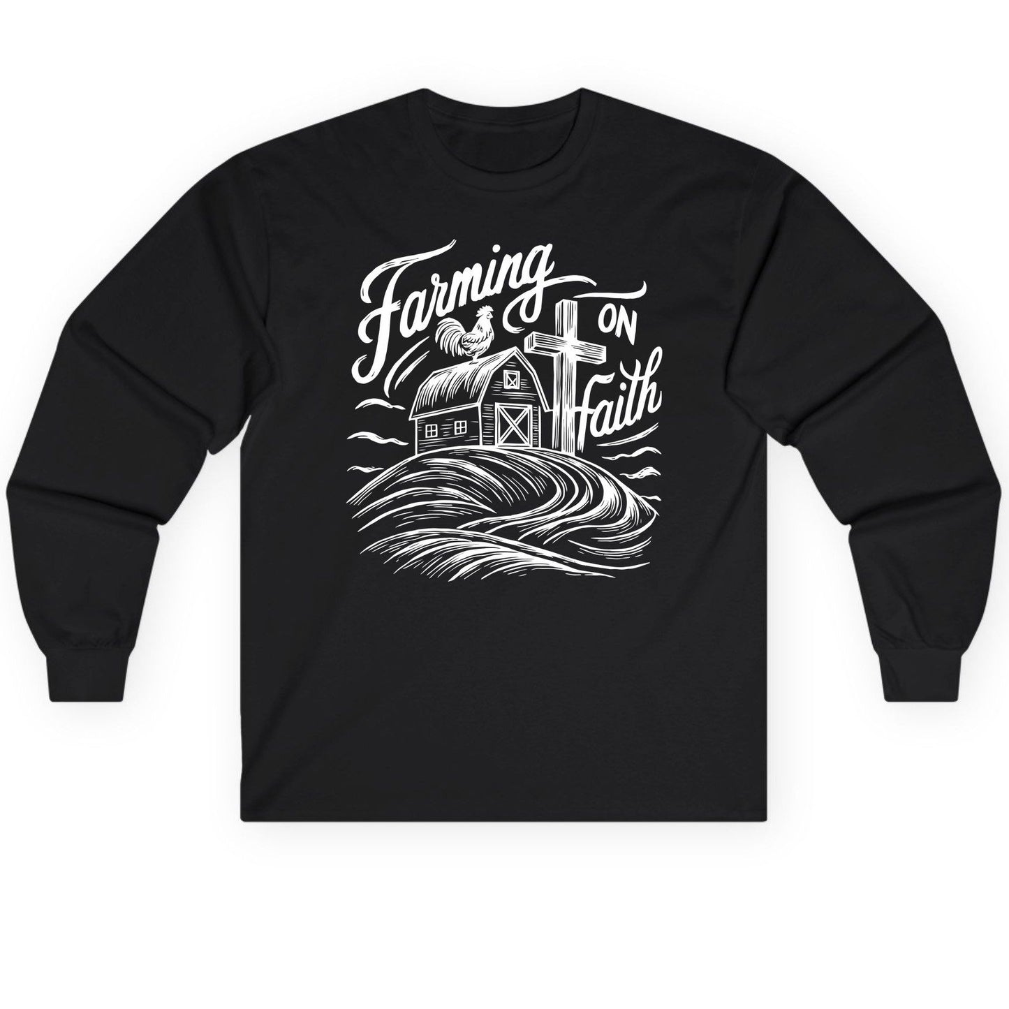 Farming on Faith christian farming Long Sleeve Tee Black product mockup