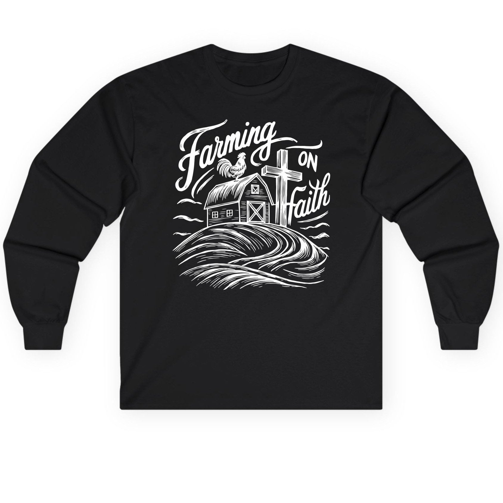 Farming on Faith christian farming Long Sleeve Tee Black product mockup