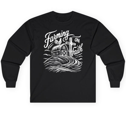 Farming on Faith christian farming Long Sleeve Tee Black product mockup