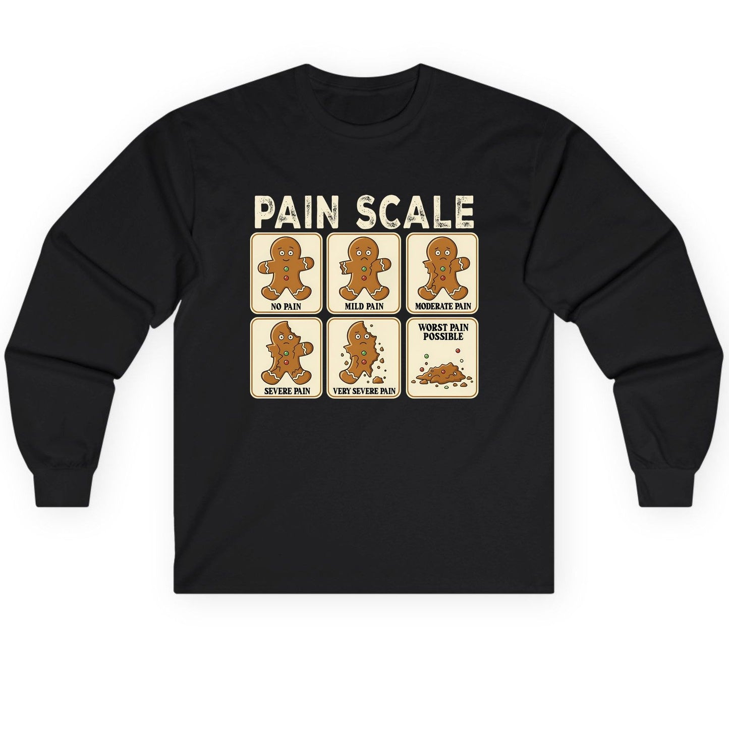 Pain Scale gingerbread man pain scale Long Sleeve Tee Black product mockup