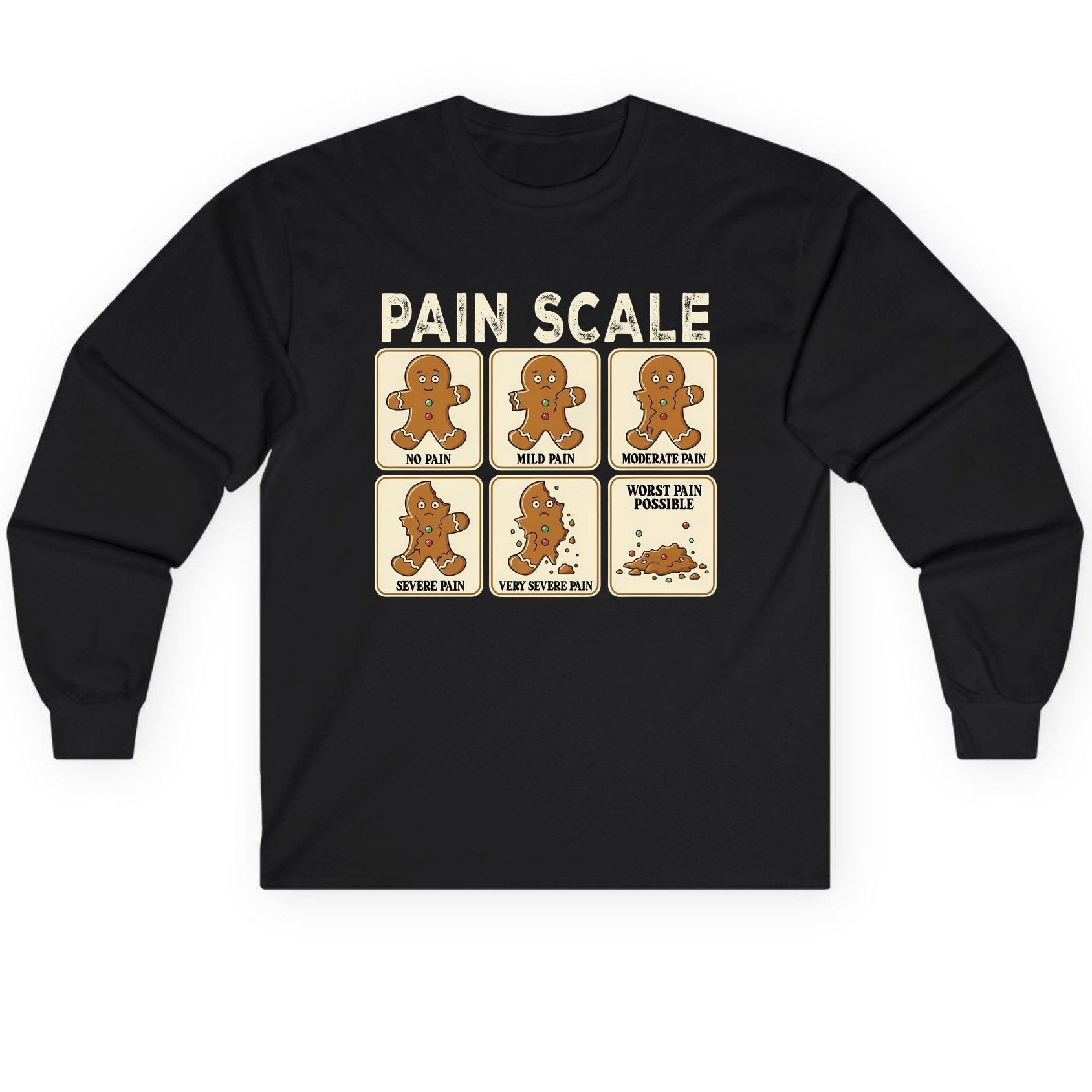 Pain Scale gingerbread man pain scale Long Sleeve Tee Black product mockup