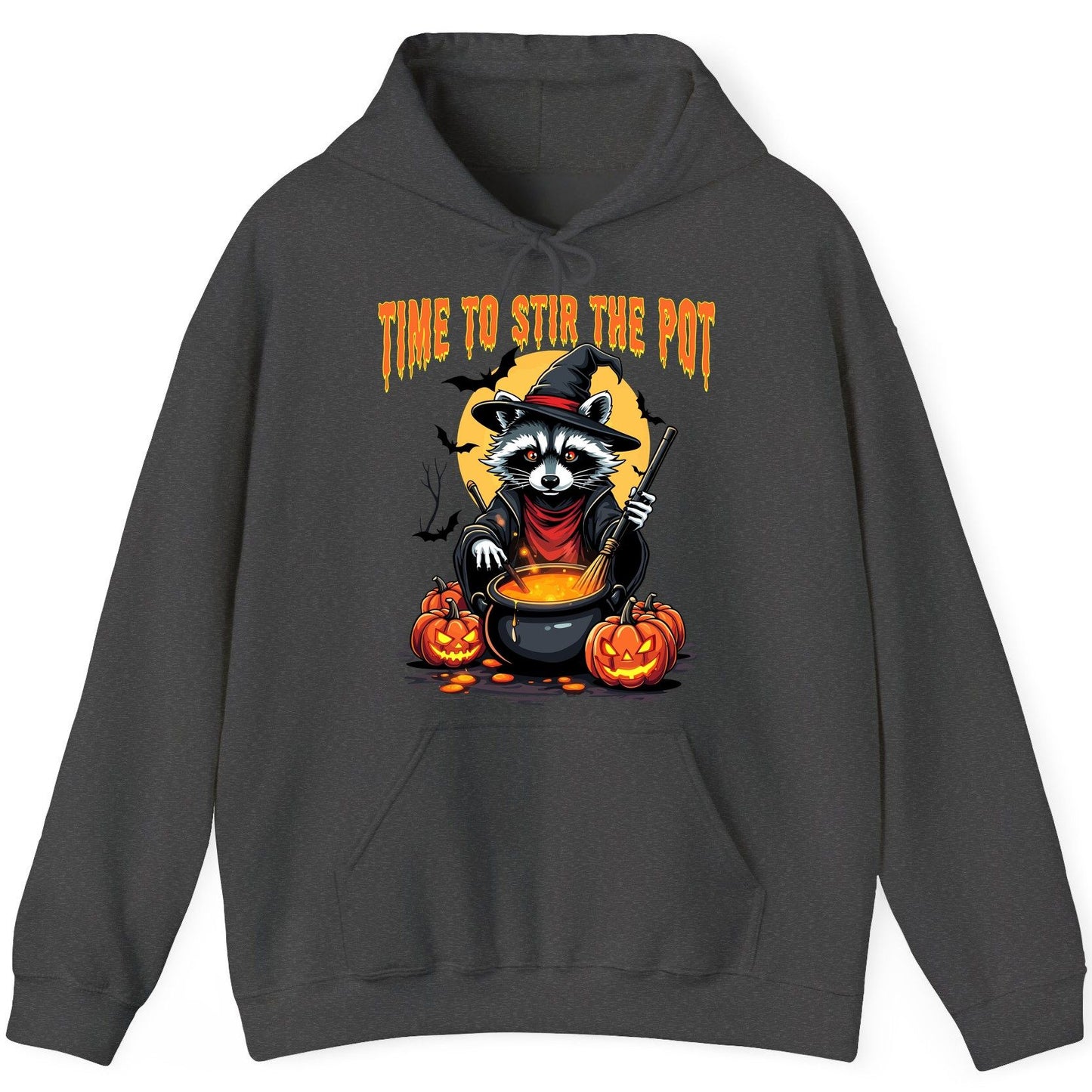Time to Stir the Pot Halloween raccoon Hoodie Dark Heather product mockup