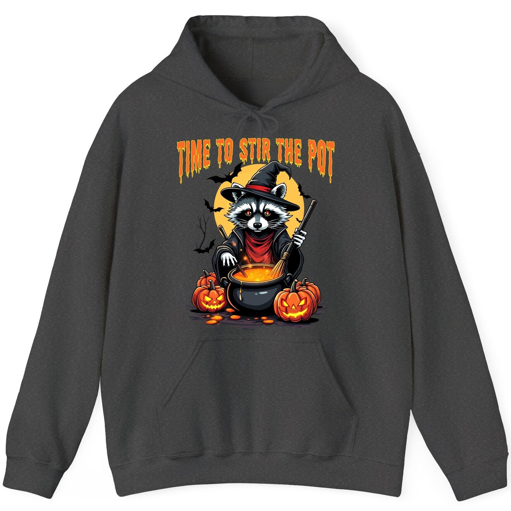 Time to Stir the Pot Halloween raccoon Hoodie Dark Heather product mockup