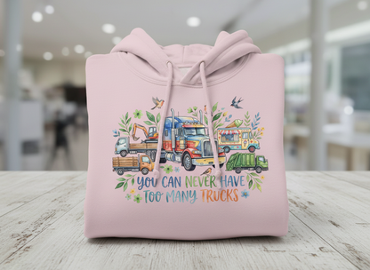 You Can Never Have Too Many Trucks Watercolor Design Hoodie - Light Pink