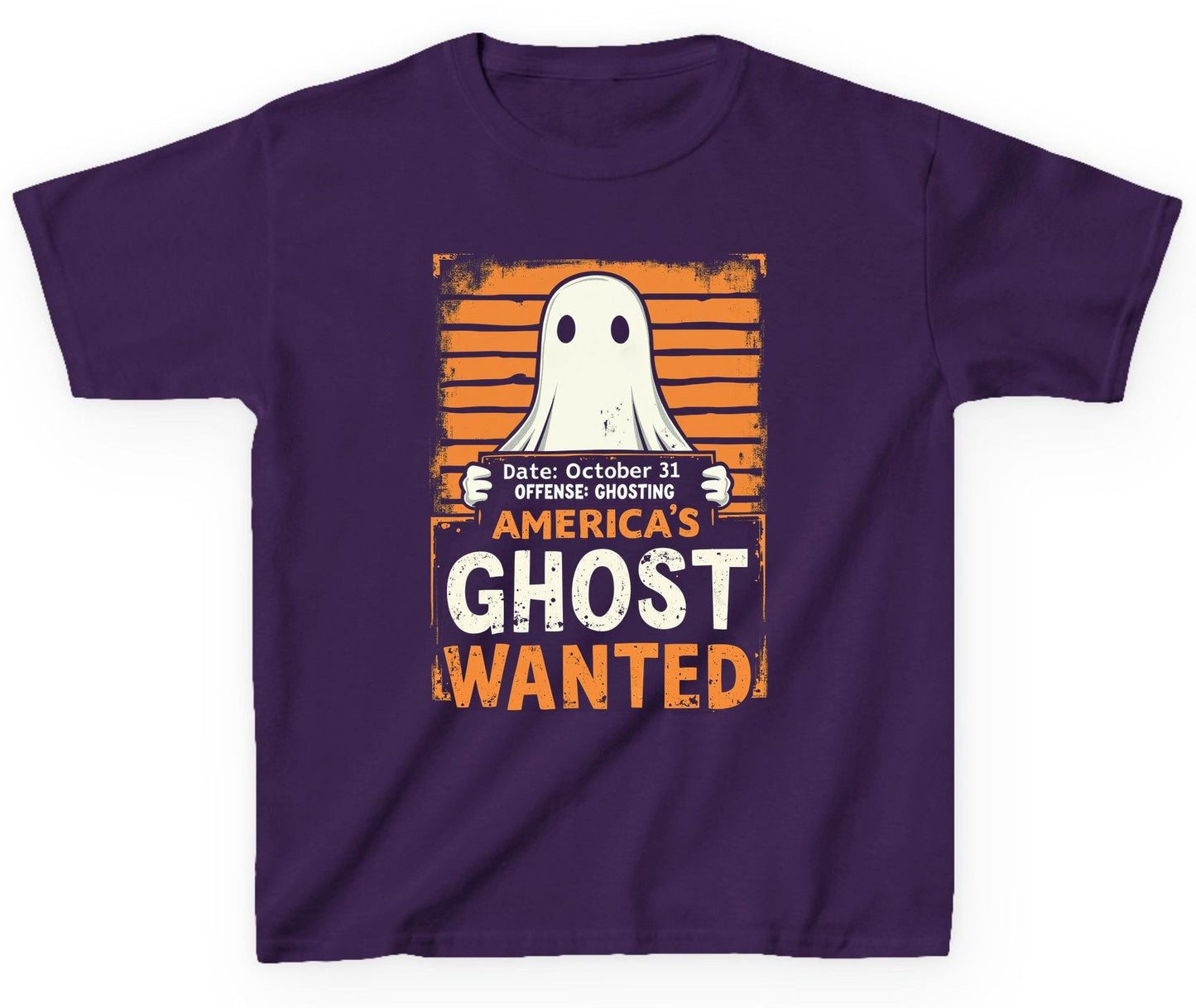 Date October 31 Offense Ghosting America's Ghost Wanted ghost Youth T-Shirt Purple product mockup