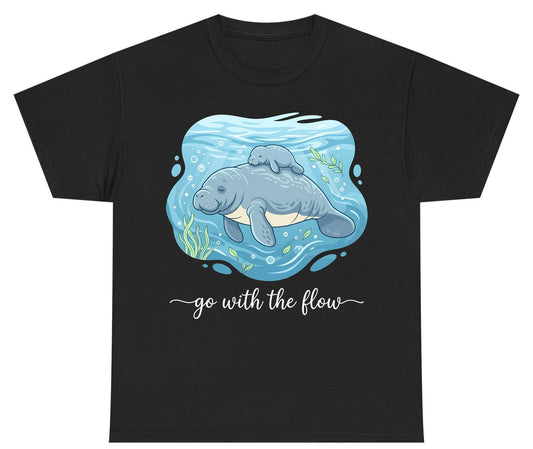 Go with the Flow Manatee Youth T-Shirt - product mockup - Black