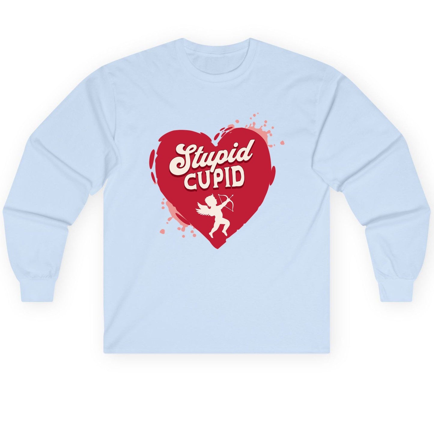 Stupid Cupid anti-Valentine's Day Long Sleeve Tee Light Blue product mockup