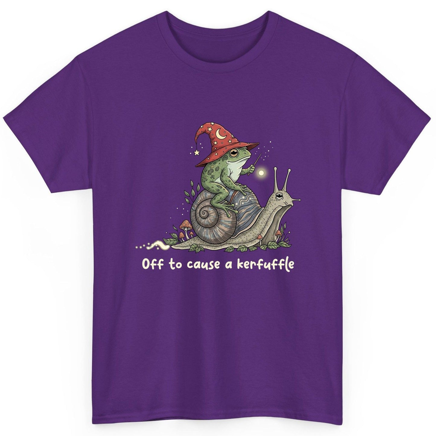 Off to Cause a Kerfuffle wizard frog T-Shirt Purple product mockup