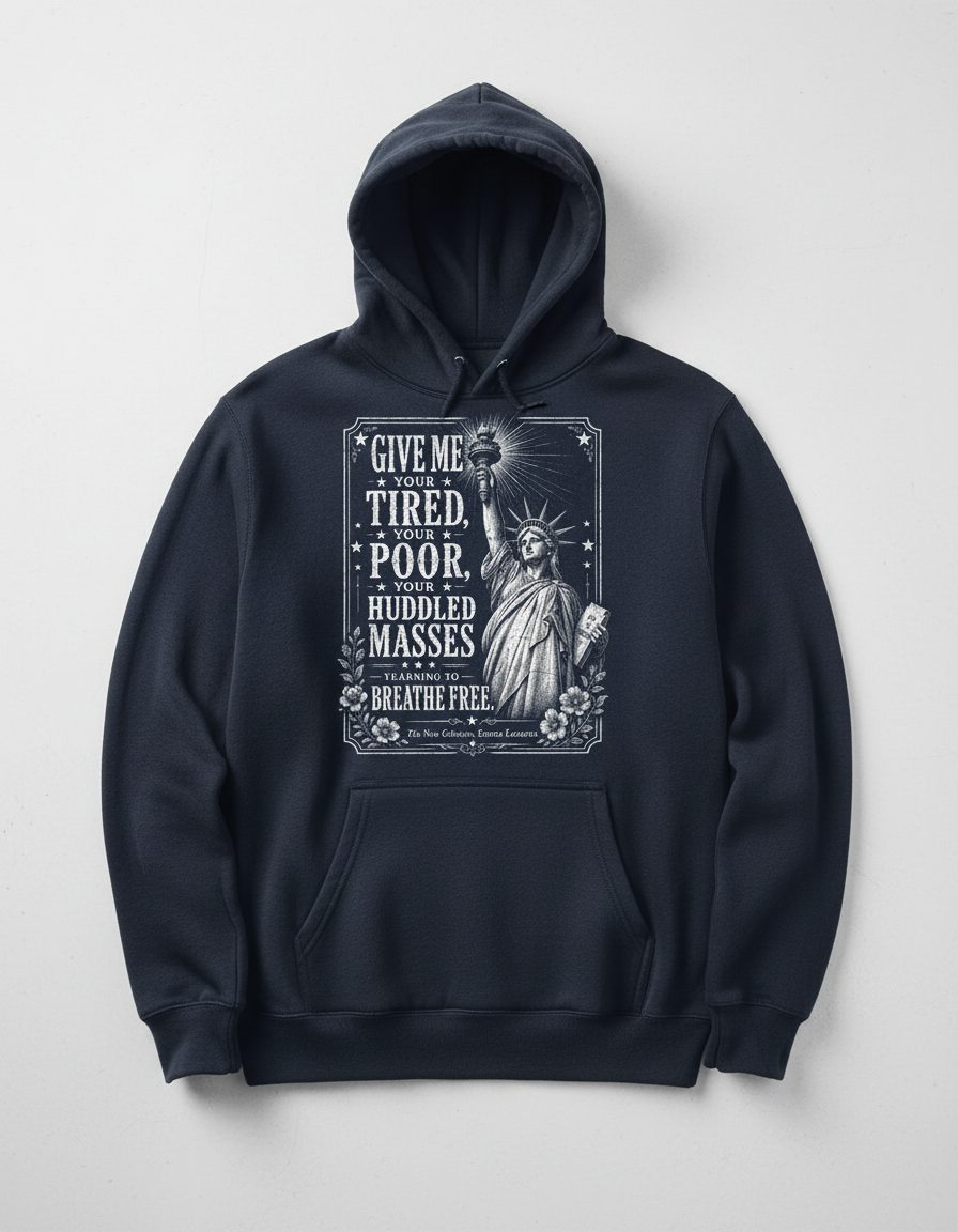 Give Me Your Tired Statue of Liberty Vintage Patriots Hoodie - product mockup - Navy