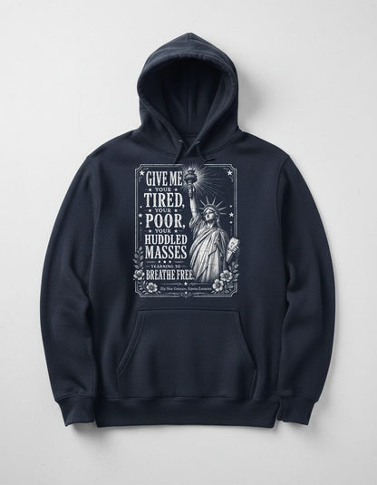 Give Me Your Tired Statue of Liberty Vintage Patriots Hoodie - product mockup - Navy