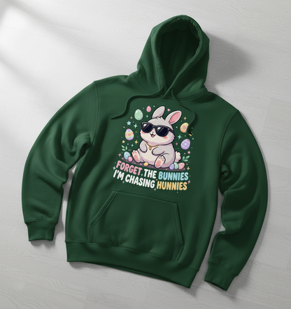 Cool Easter Bunny Chasing Hunnies Funny Design Hoodie - Forest Green