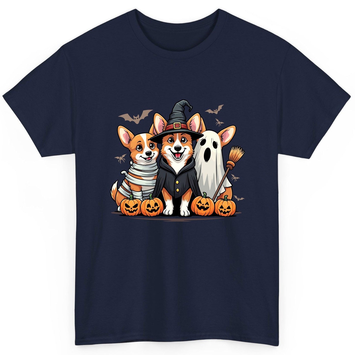 Halloween Corgi Trio Halloween corgis T-Shirt Navy product mockup