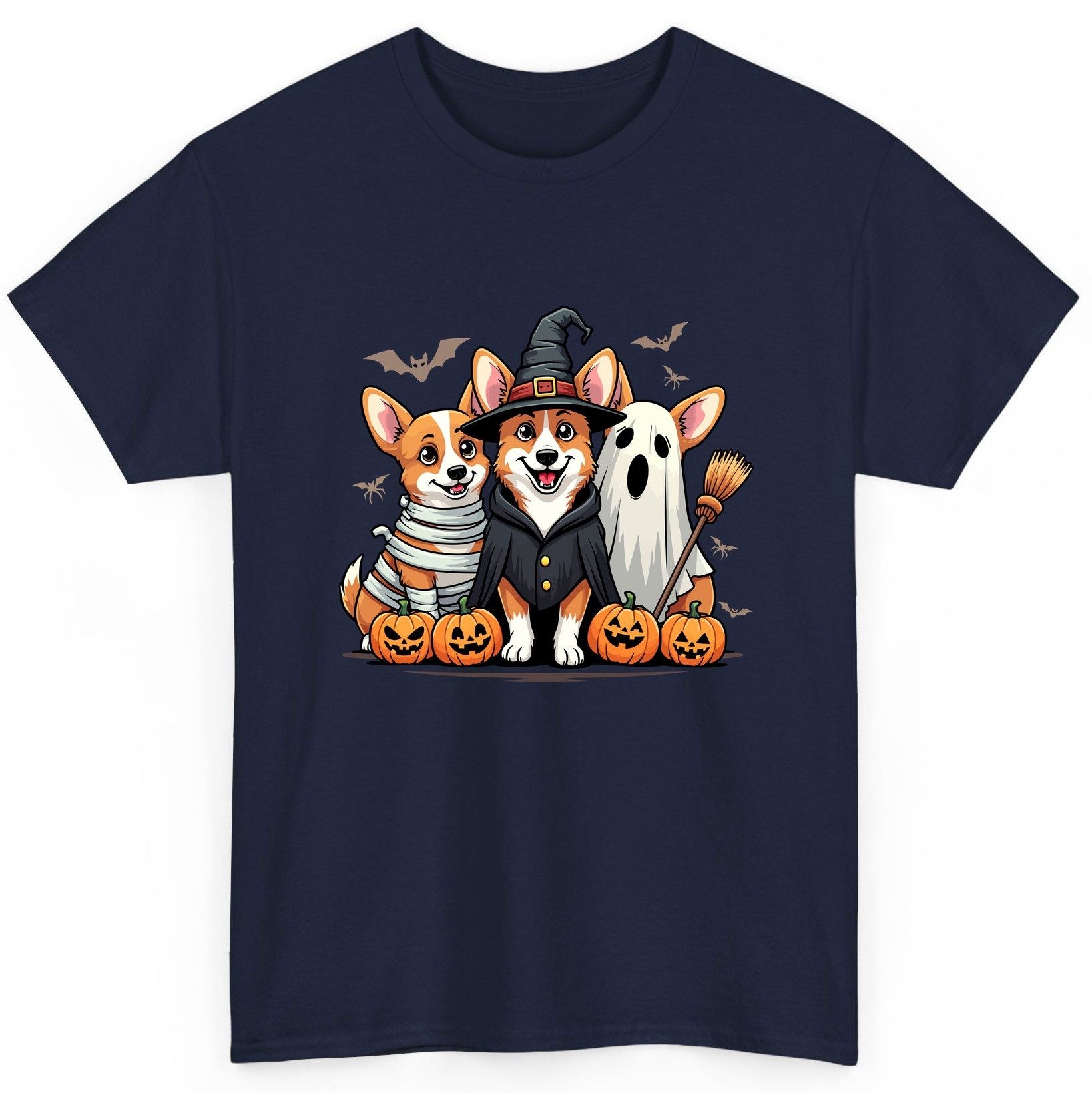 Halloween Corgi Trio Halloween corgis T-Shirt Navy product mockup