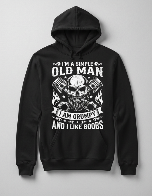 Grumpy Old Man Biker Skull and Pistons Funny Quote Hoodie - Black