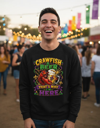 Crawfish & Beer That's Why I'm Here Funny Boil Sweatshirt - product mockup - Black
