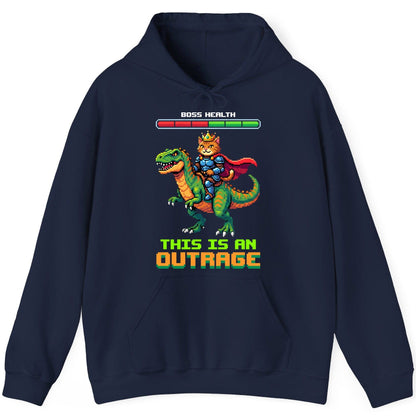 THIS IS AN OUTRAGE Cat riding a dinosaur Hoodie Navy product mockup