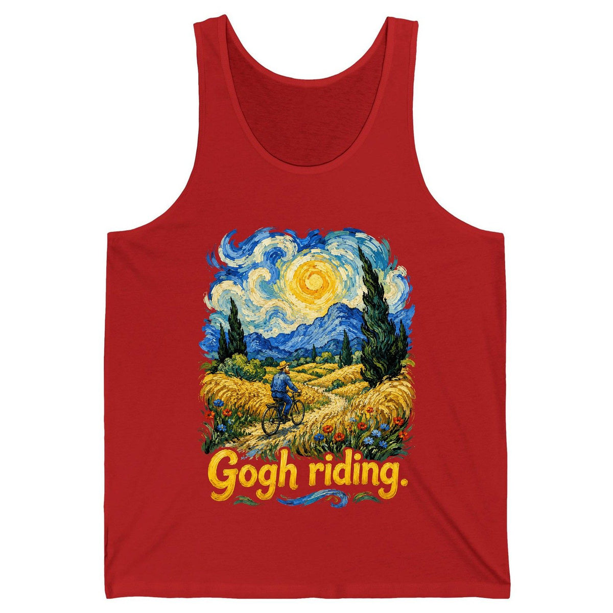Gogh Riding van gogh art parody Tank Top Red product mockup