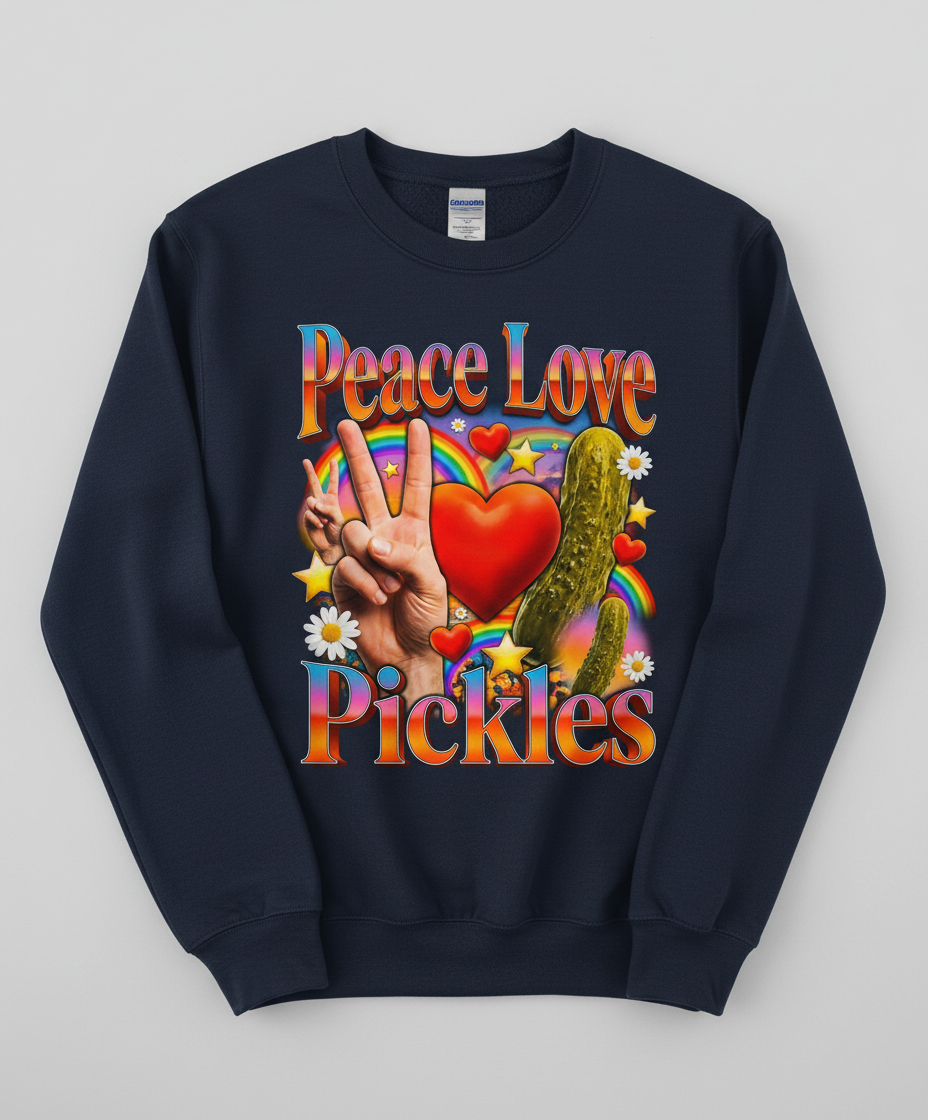 Peace Love Pickles Retro Hippie Design Sweatshirt - Navy