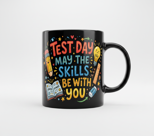 Test Day May The Skills Be With You Funny Teacher Student Gift Black Mug - Black