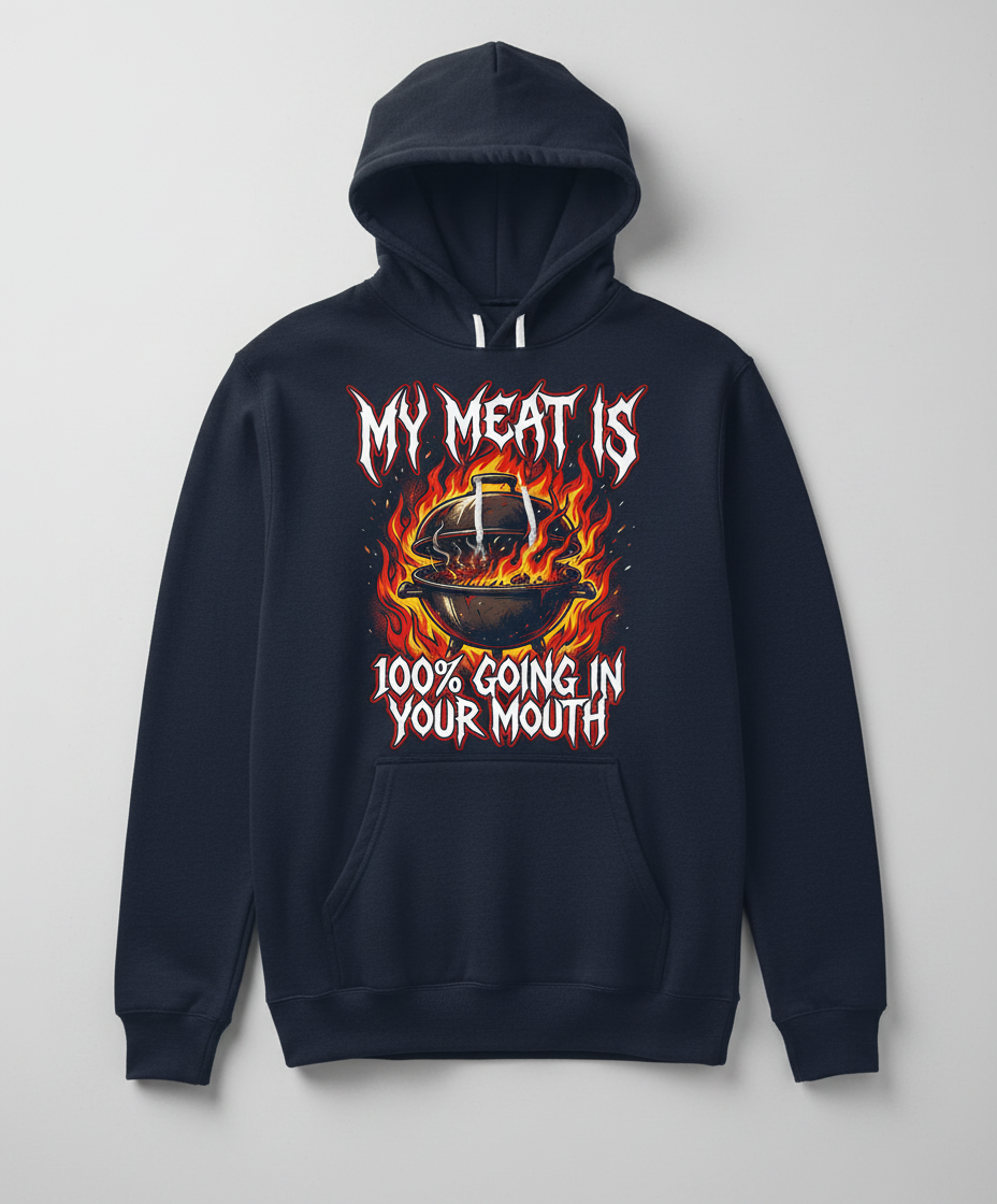 Heavy Metal BBQ My Meat Is 100% Going In Your Mouth Hoodie - Navy