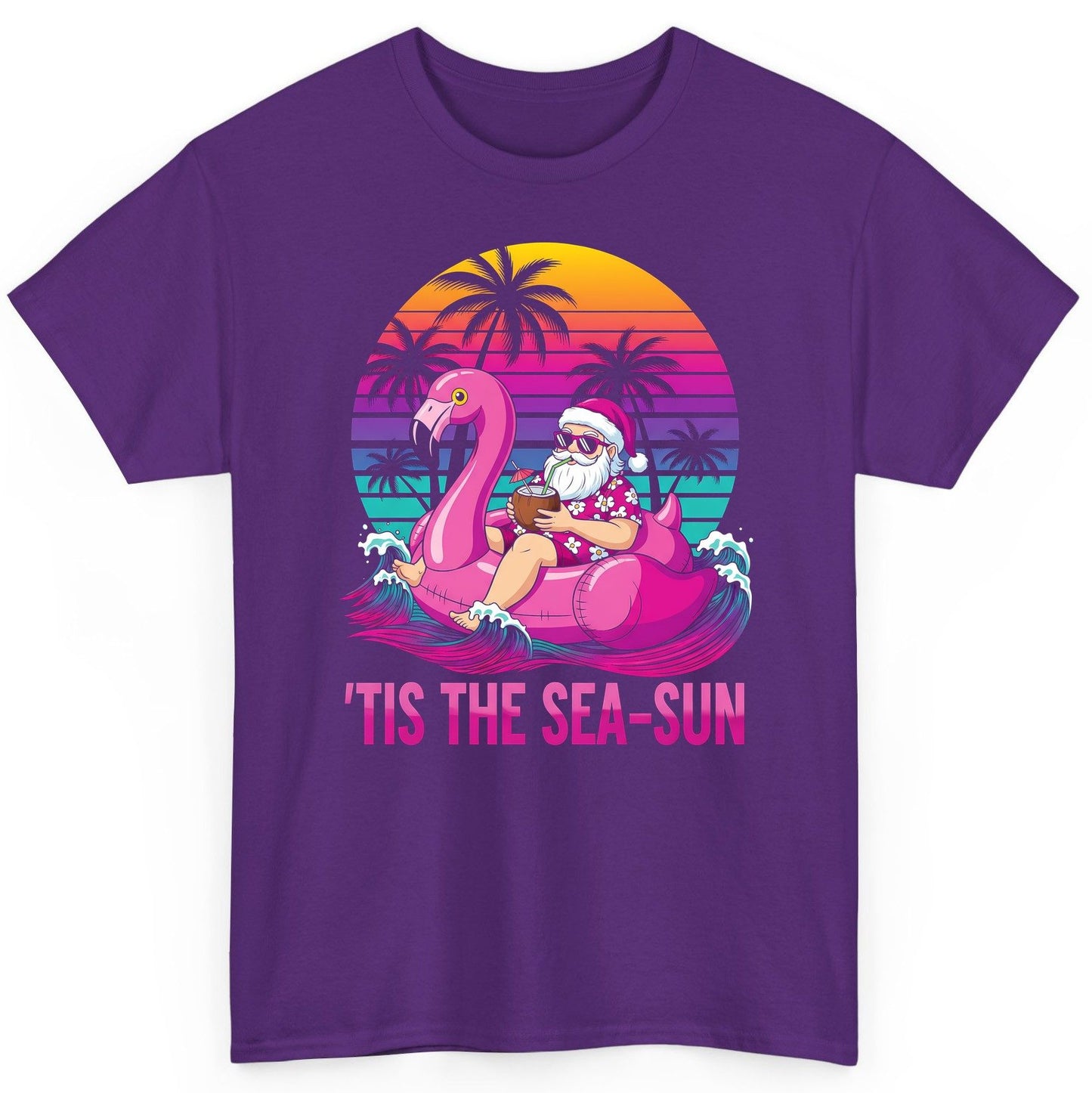 'Tis the Sea-Sun tropical santa claus T-Shirt Purple product mockup
