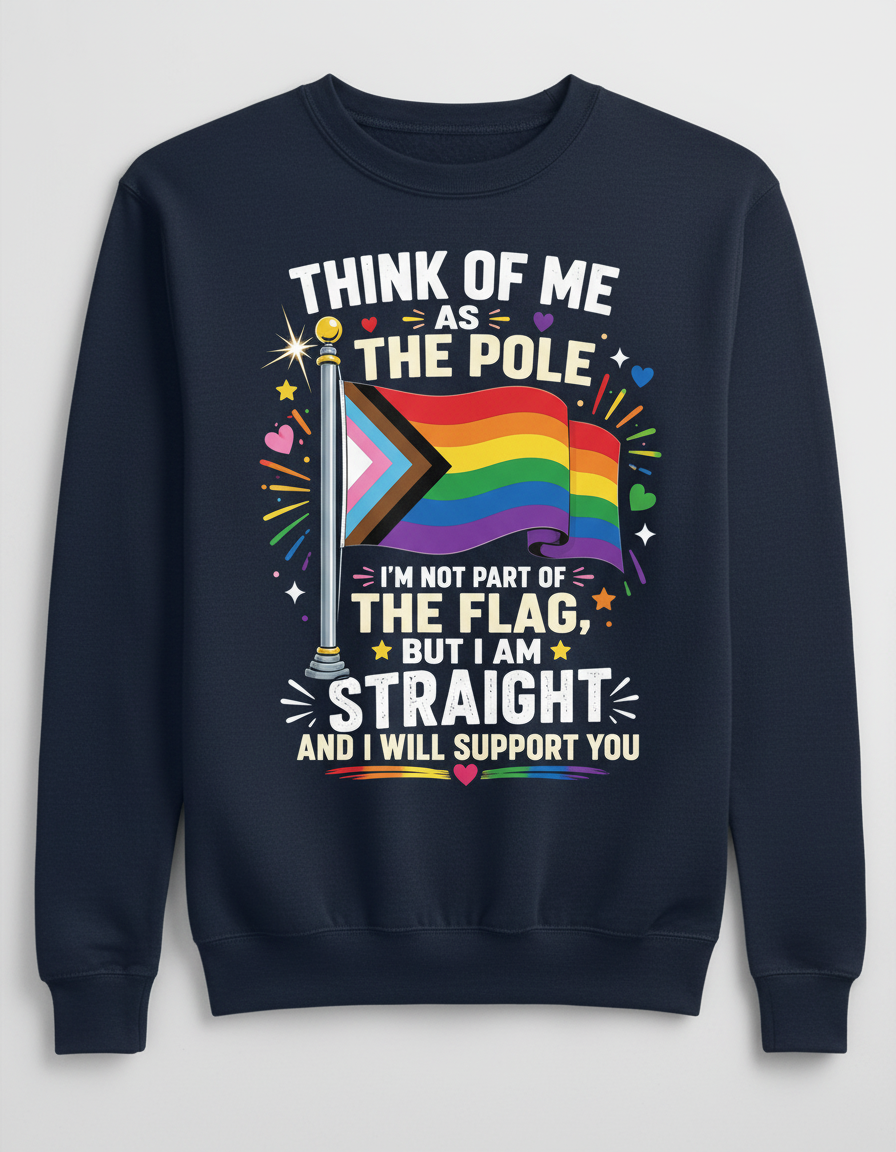 Straight Ally Pride Support 'Think of Me as the Pole' Design Sweatshirt - Navy