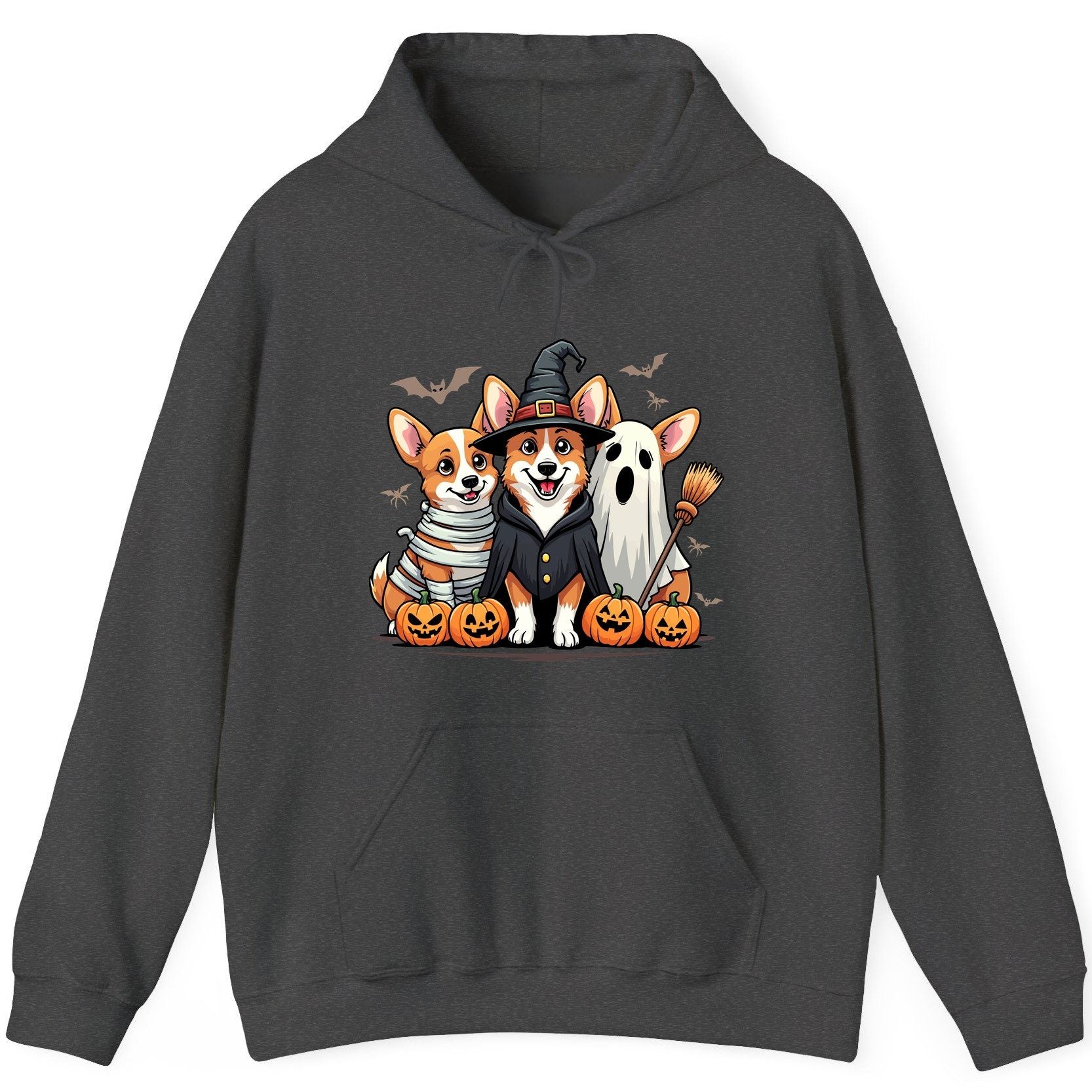 Halloween Corgi Trio Halloween corgis Hoodie Dark Heather product mockup