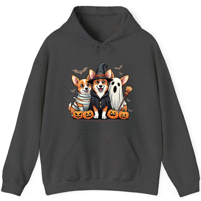 Halloween Corgi Trio Halloween corgis Hoodie Dark Heather product mockup