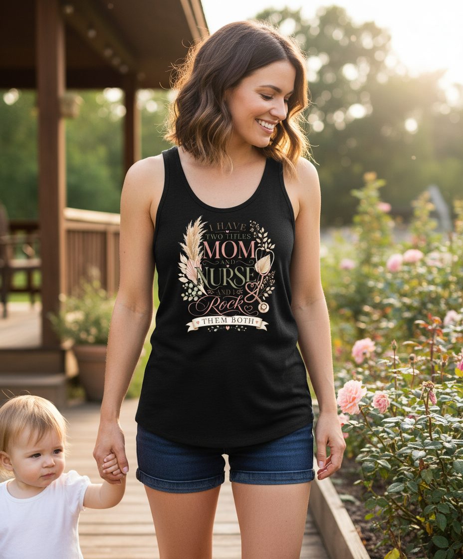 I Have Two Titles Mom and Nurse and I Rock Them Both Tank Top - lifestyle model mockup - Black