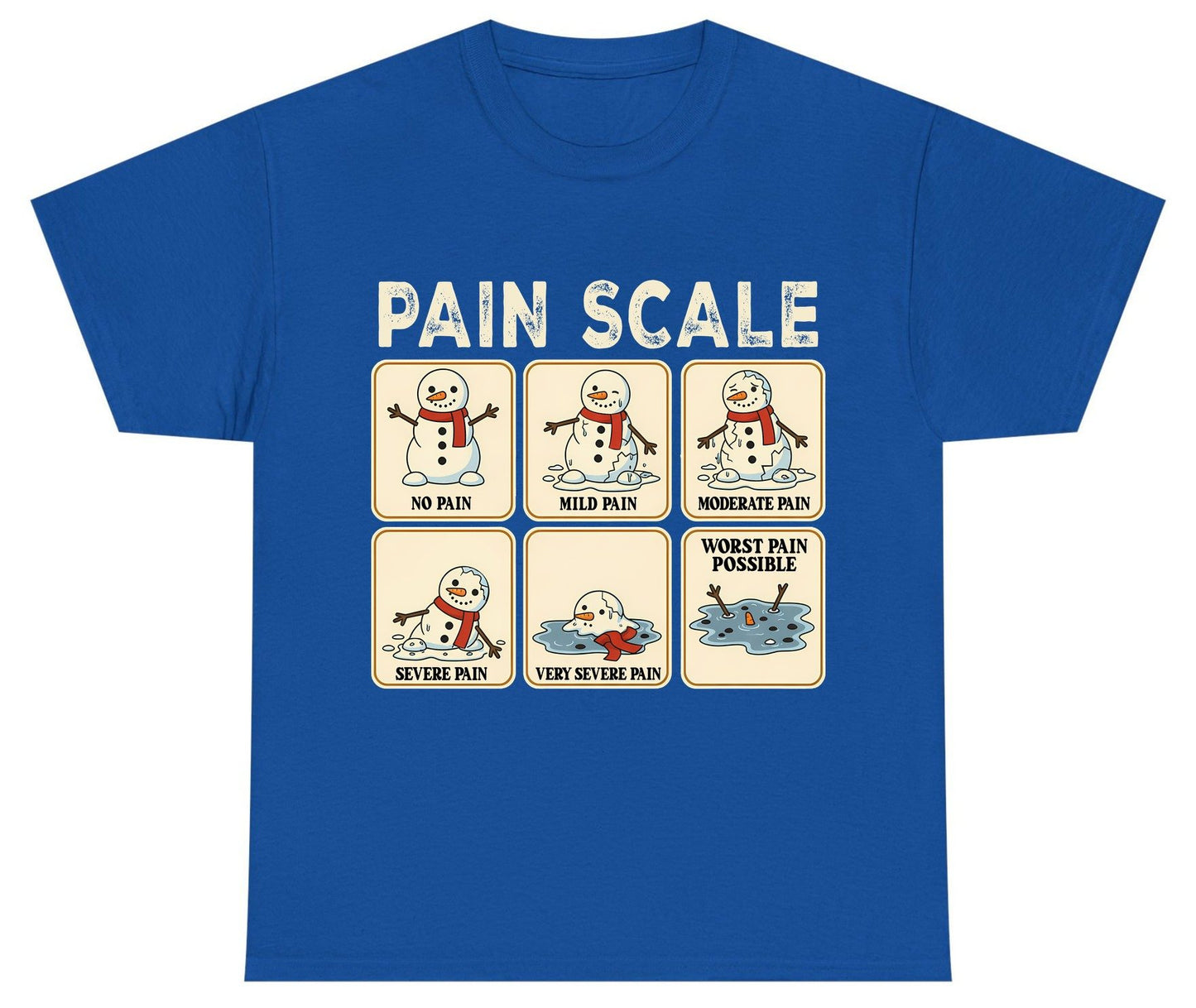 Pain Scale No Pain Mild Pain Moderate Pain Severe Pain Very Severe Pain Worst Pain Possible snowman Youth T-Shirt Royal