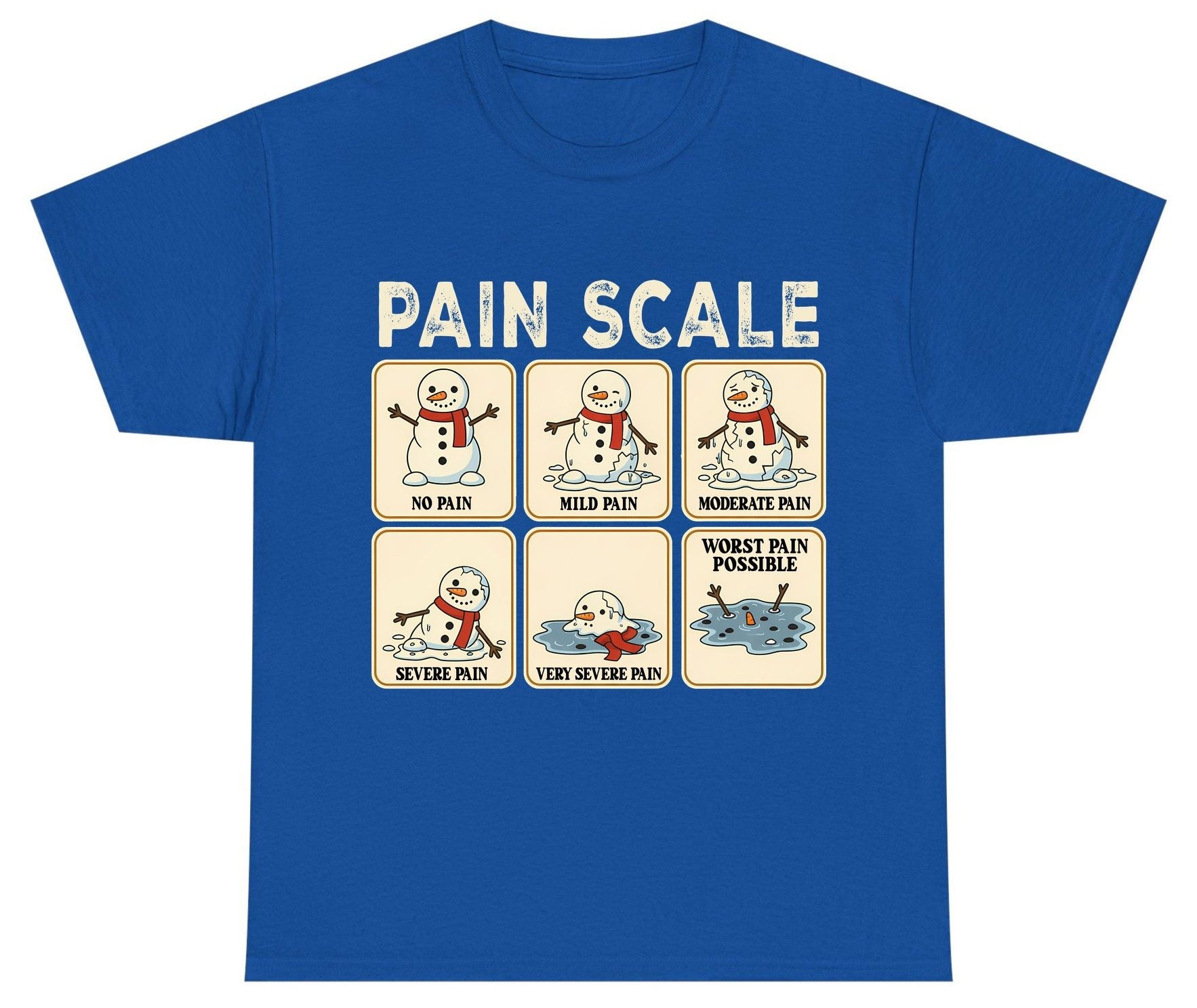 Pain Scale No Pain Mild Pain Moderate Pain Severe Pain Very Severe Pain Worst Pain Possible snowman Youth T-Shirt Royal