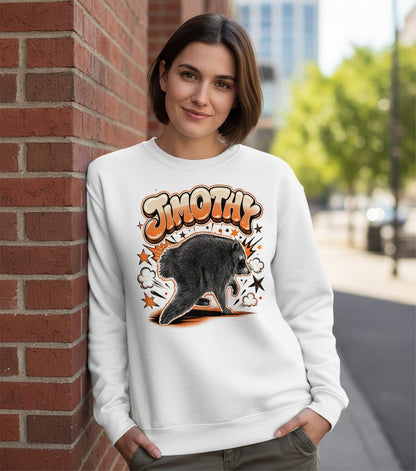 Timothy Retro Raccoon Sweatshirt - lifestyle model mockup - White