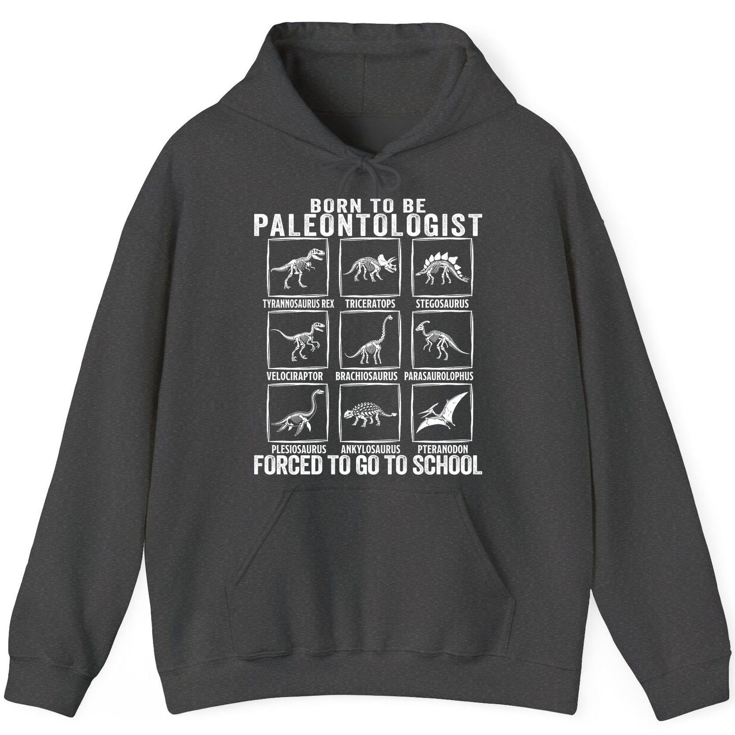Born to Be Paleontologist Forced to Go to School paleontology Hoodie Dark Heather product mockup