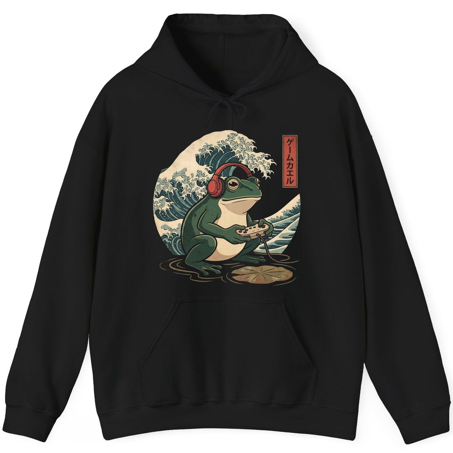ゲームカエル gamer frog Hoodie Black product mockup