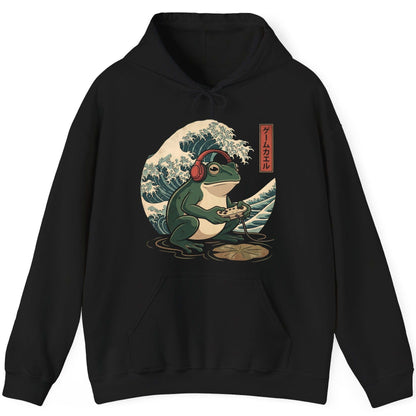 ゲームカエル gamer frog Hoodie Black product mockup