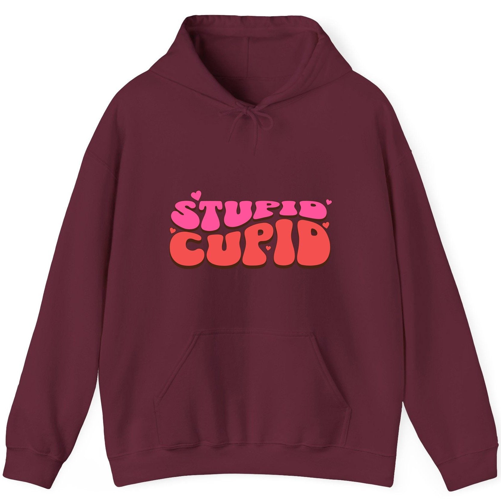 Stupid Cupid anti-Valentine's Day Hoodie Maroon product mockup