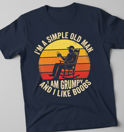 Simple Old Man Grumpy Funny Retro Sunset T-Shirt - Navy