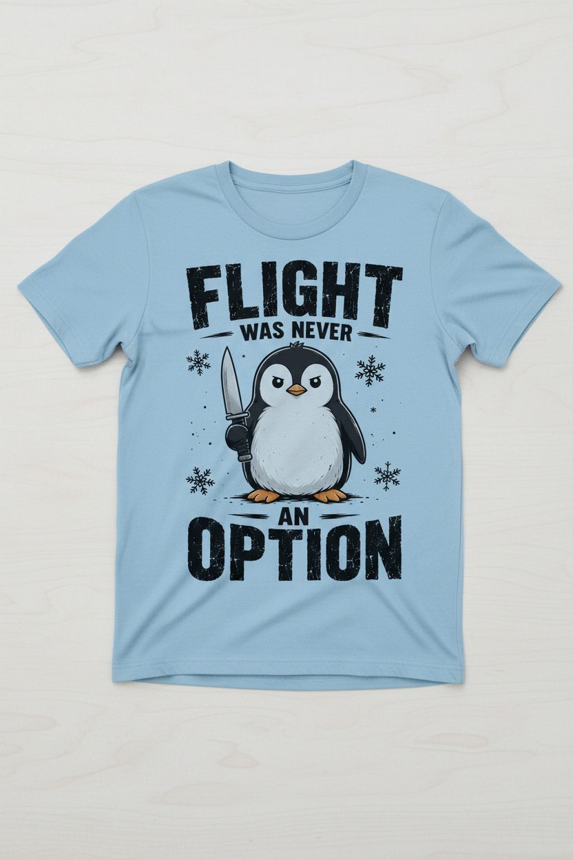 Flight Was Never an Option Funny Penguin T-Shirt - product mockup - Light Blue