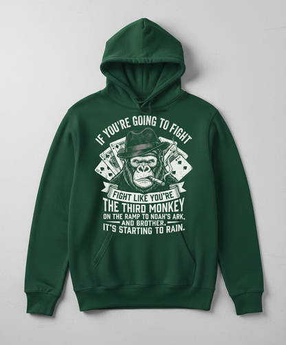 Third Monkey on Noah's Ark Fighting Gorilla Quote Hoodie - Forest Green