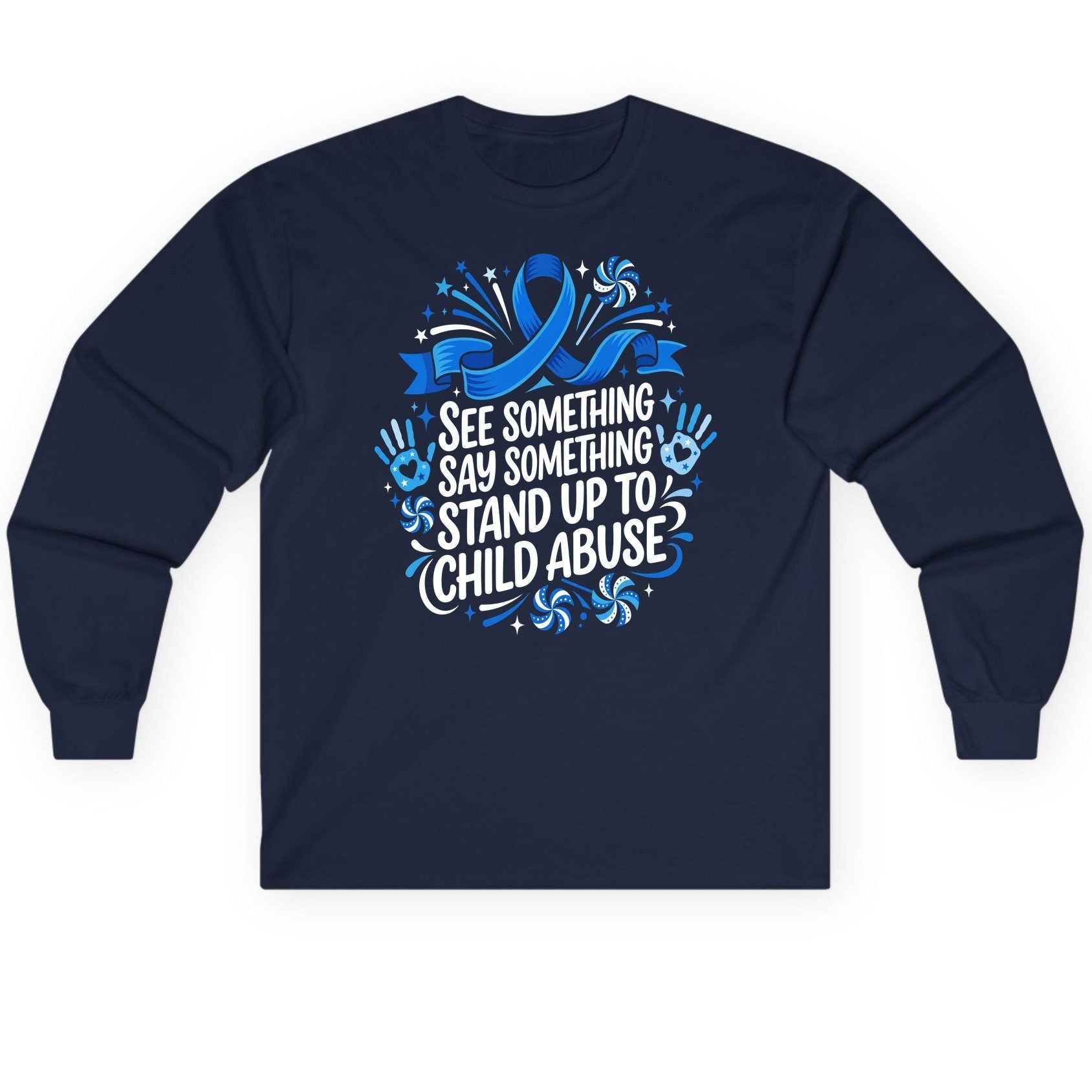 See Something Say Something Stand Up to Child Abuse Long Sleeve Tee - product mockup - Navy