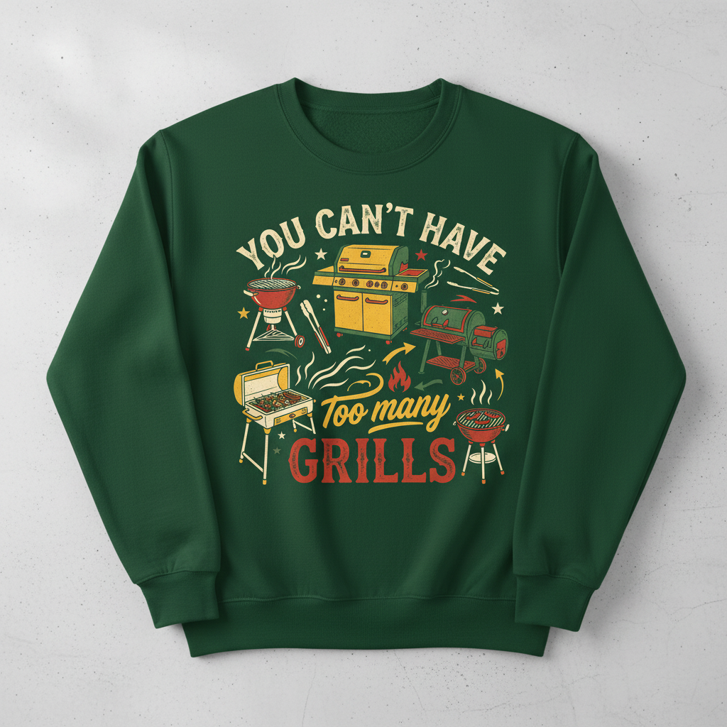 You Can't Have Too Many Grills BBQ Design Sweatshirt - Forest Green