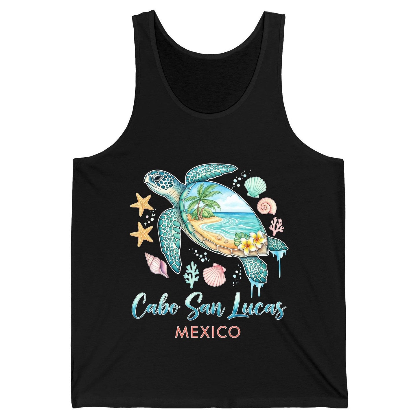 Cabo San Lucas Mexico sea turtle Tank Top Black product mockup