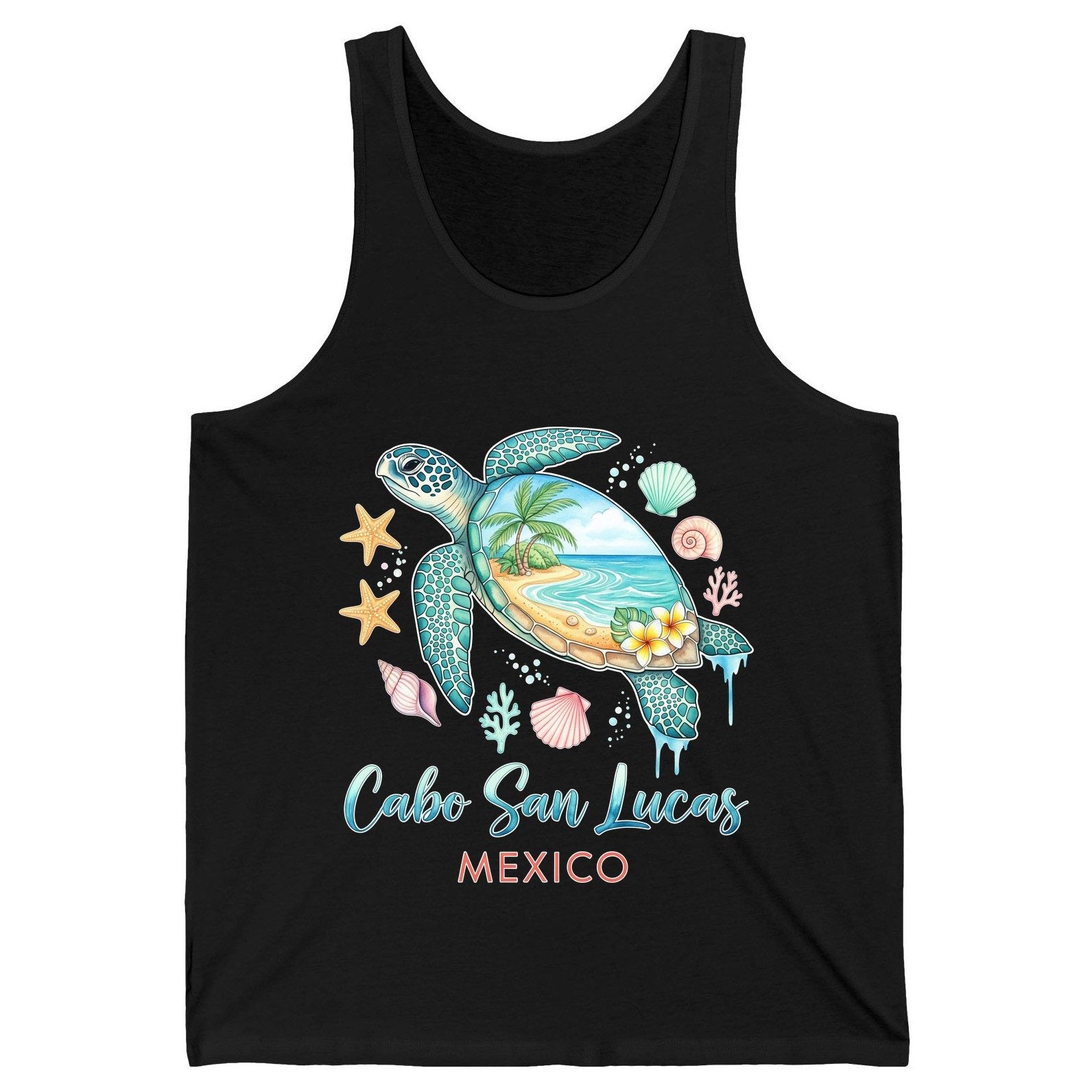 Cabo San Lucas Mexico sea turtle Tank Top Black product mockup