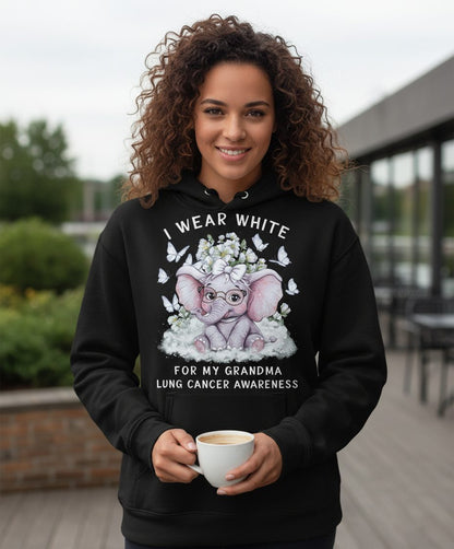 I Wear White for My Grandma Lung Cancer Awareness lung cancer awareness Hoodie Black lifestyle mockup